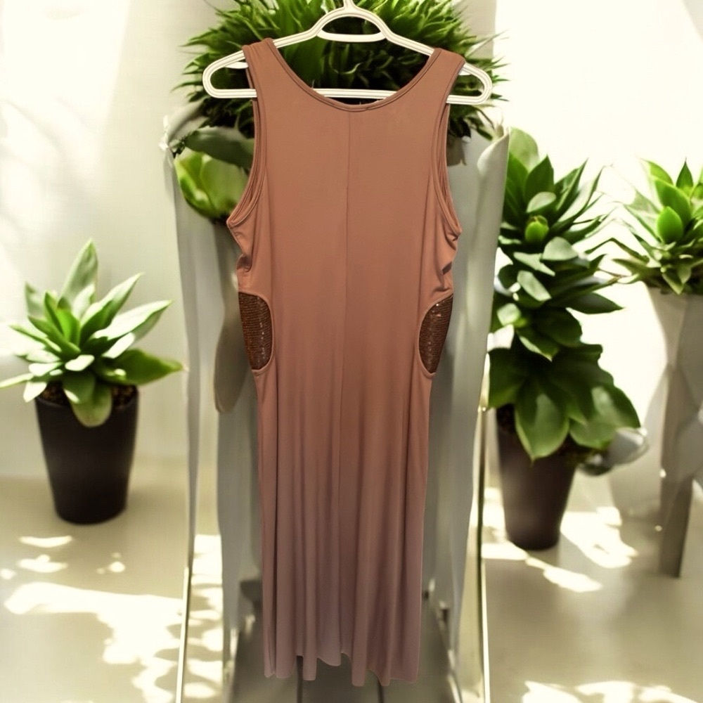 See you Monday Elegant Brown Sleeveless Dress side sequins maxi size XL